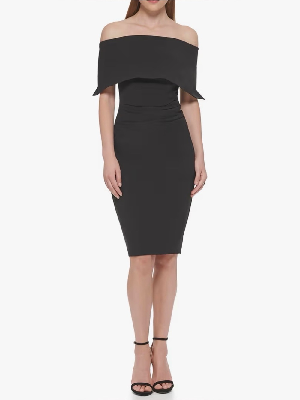 Vince Camuto Black Strapless Fold-Over Sheath Dress